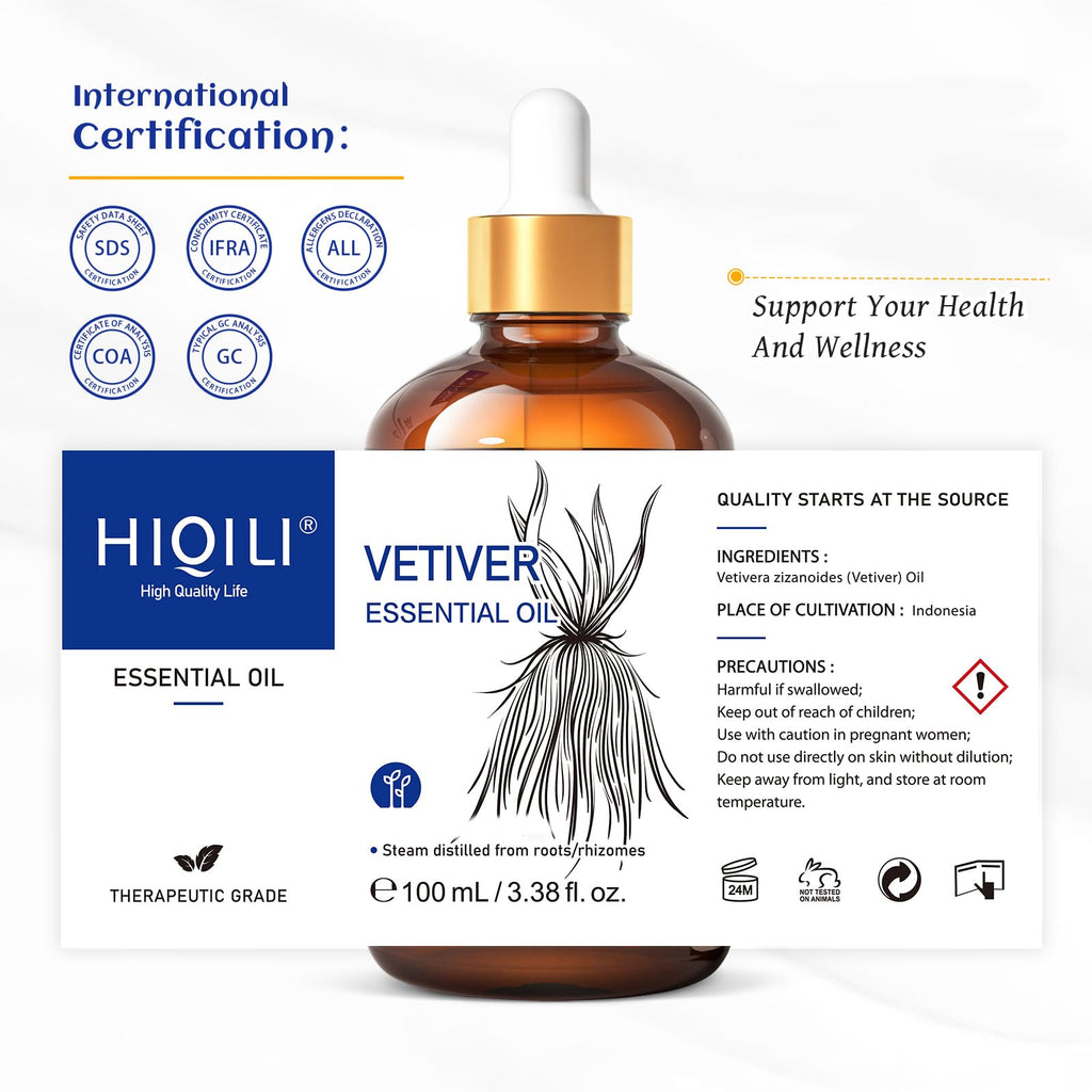 HIQILI Vetiver Essential Oil for Skin, Perfume, Aromatherapy
