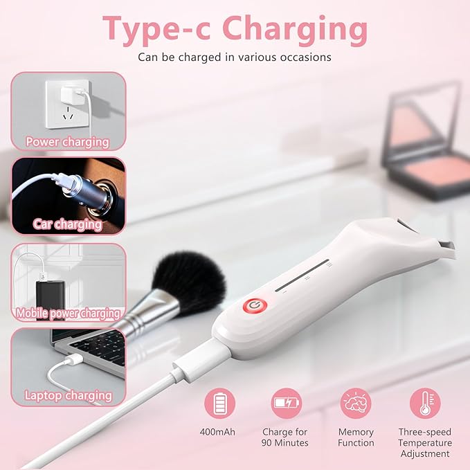 KOKABI Heated Eyelash Curler for Women, Mini Electric Lash Curler with 10S Heat 3S Style 24H Lift for Long, 3 Adjustable Temp & USB-C Rechargeable, Ergonomic Design, Travel-Friendly Makeup Tool Gift