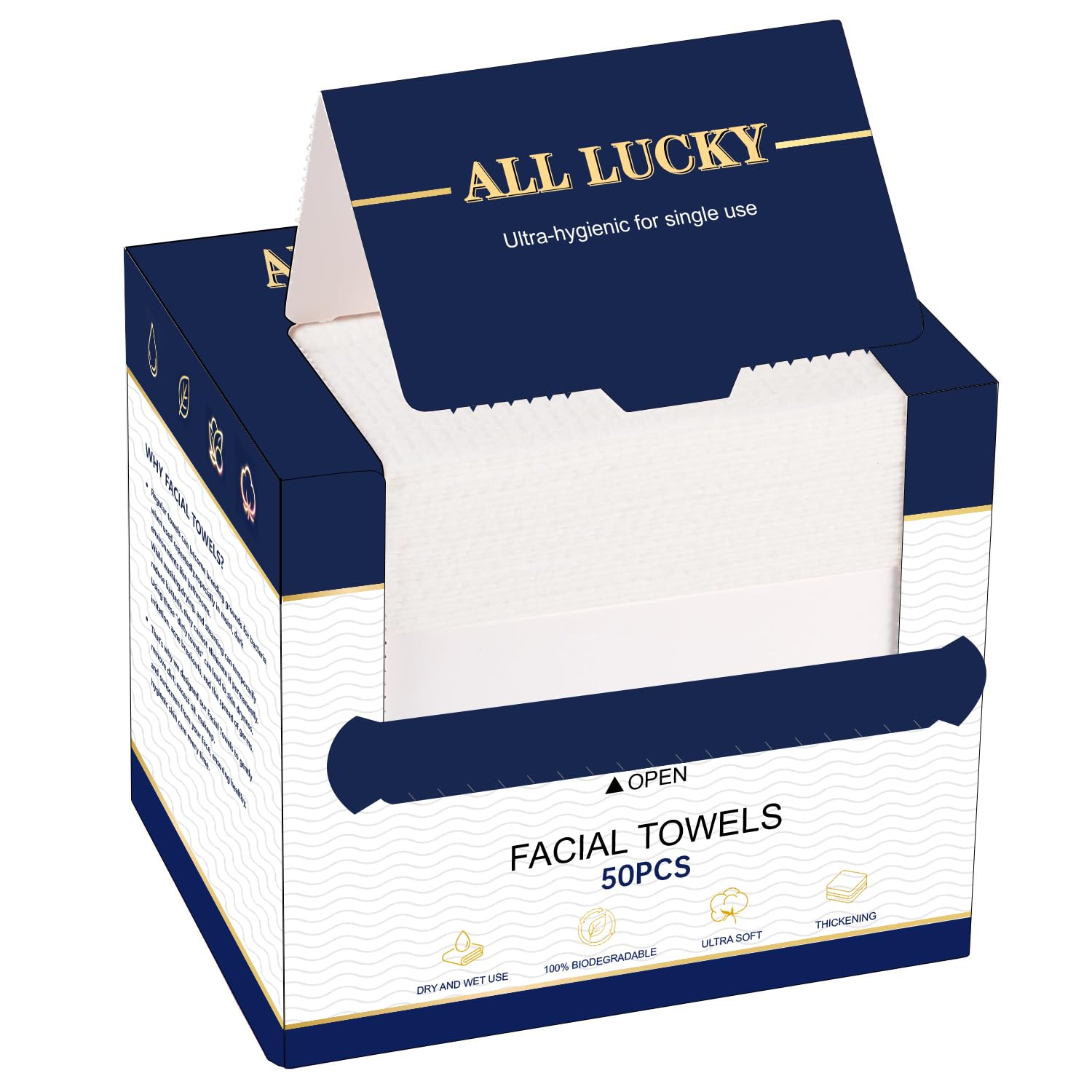 Face Towels, XL Facial Dry Towels 10x12 Inch, Biodegradable Disposable Face Wipes for Makeup Remover, Skincare & Face Cleansing, Lint-Free (50 Count)