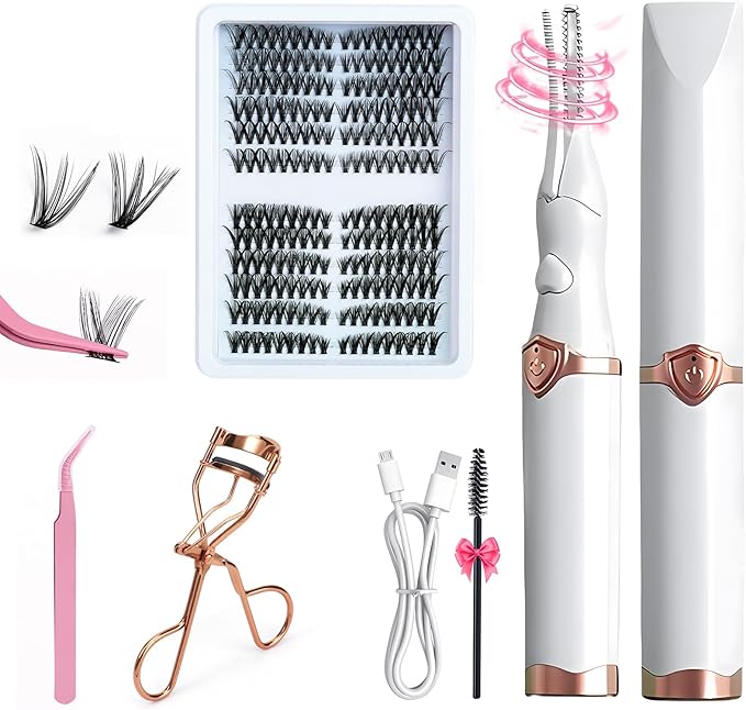 Heated Eyelash Curler Kit,Electric Eyelash Curler, Eyelash Curlers,False Eyelash Segments,Rechargeable Lash Curler for Makeup Natural Curling Eye Lashes and 24 Hours Long Lasting (White)
