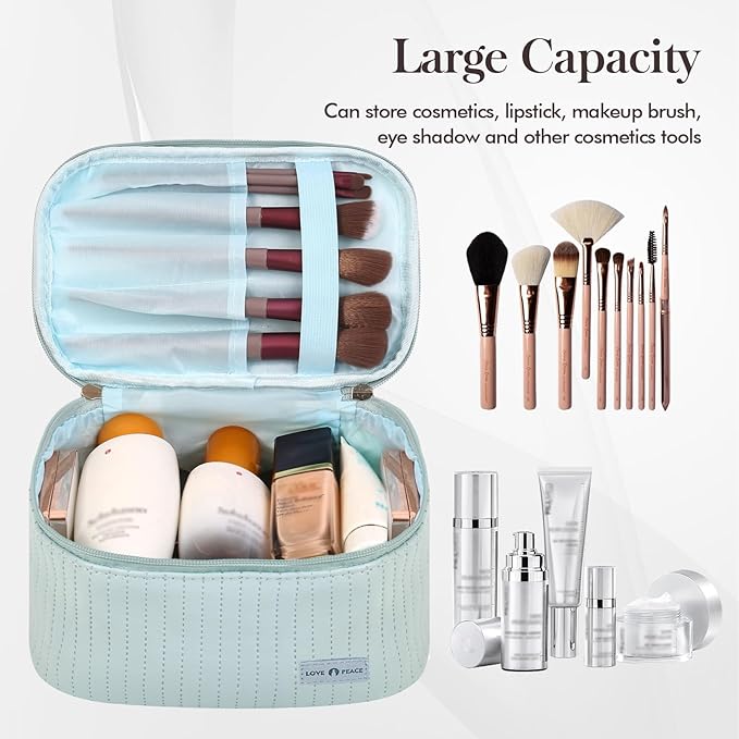 Yuilgdo Makeup Bag Travel Cosmetic Bag, Large Capacity Makeup Organizer Bag and Storage, Portable PU Leather Pouch Toiletry Bag Make up Organizer, Cosmetic Bags for Women