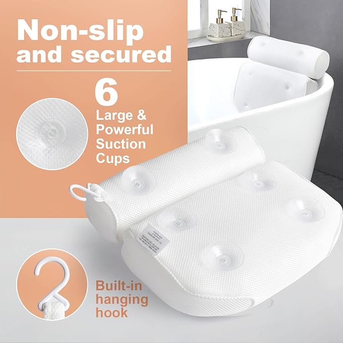 Bath Pillow for Tub, Luxury Bathtub Pillow Back Neck Support Pillow, Relaxing Spa Headrest Cushion for Women Adults Gifts, Must Have Comfort Bathtub Accessories