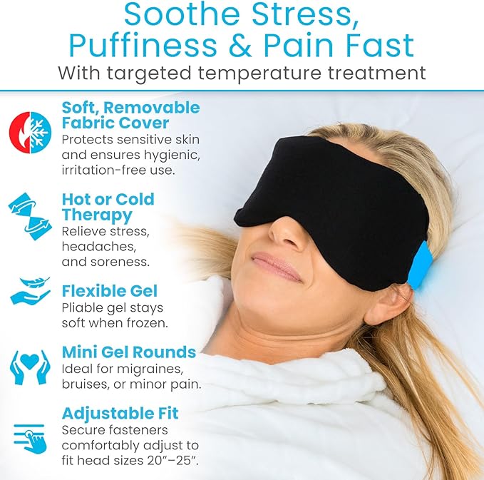 Artic Flex Heated & Cooling Eye Mask for Sleeping - Reusable Gel Ice Pack for Tension Relief, Migraines, Skin Puffiness, Sleep - Hot & Cold Therapy Spa Treatment - Dry Eyes, Dark Circles, Eye Bags
