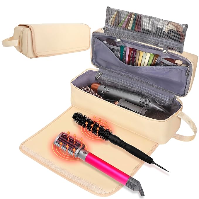 FAMOPLAY Hair Tools Travel Bag with Heat Resistant Pad, Portable Hair Tools Storage for Hair Straighteners, Curling Iron and Hair Care Accessories, Traveling Essentials for Women