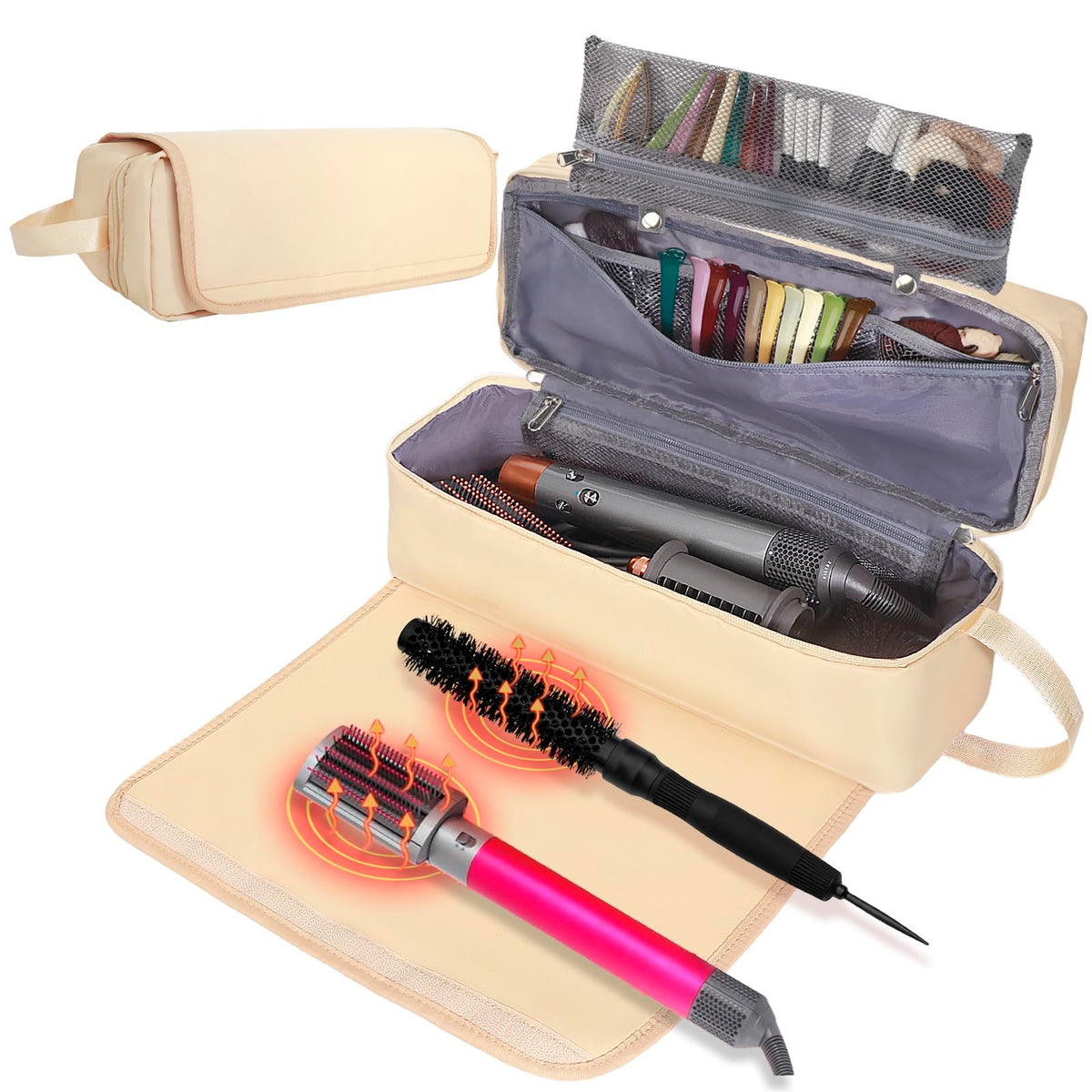FAMOPLAY Hair Tools Travel Bag with Heat Resistant Mat Hair Styling Accessories Storage Case for Hair Dryer Flat Iron Straightener Curling Iron Haircare Accessories Travel Essentials for Women