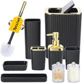 Bathroom Accessory Set,9 Pieces Black Bathroom Accessory Set with Toothbrush Holder, Trash Can, Lotion Soap Dispenser, Toothbrush Cup, Vanity Tray, Soap Dish, Toilet Brush, Qtip Holder