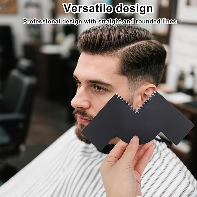 Barber Enhancement Card with Measurement Indicator, W Shape Hairline Shaping Tool Reusable Color Spray Edge Hair Liner Card Black Beard Guide Template for Men Barber Styling Accessories