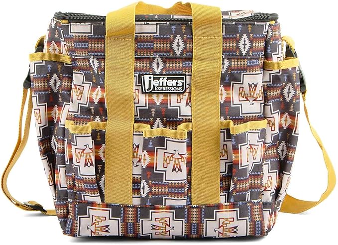Jeffers Expression Deluxe Horse Grooming Tote – Large Zip Top Grooming Bag with Pockets for Brushes, Combs, Hoof Picks, Sprays & Barn Essentials – Durable Ripstop Equine Organizer - Thunderbird
