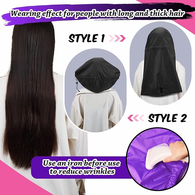 SATINIOR 2 Pcs Braid Shower Cap Jumbo Waterproof Shower Caps for Long Hair, Extra Large Adjustable Foldable Bath Caps with Drying Loop, Plastic Hair Bonnets for Women Men Dreadlocks(Classic)