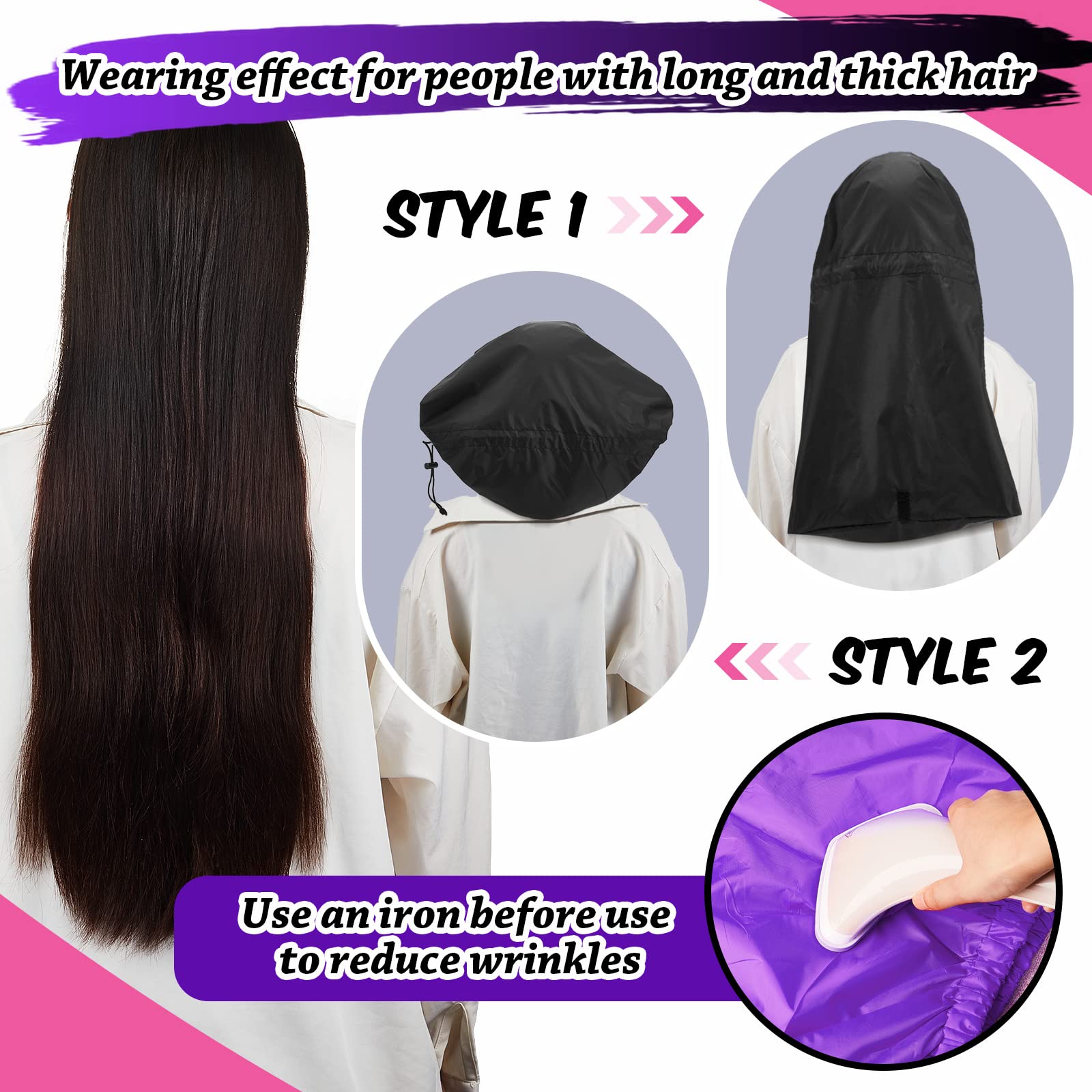 SATINIOR 2 Pcs Extra Large Braid Shower Cap Jumbo Shower Caps for Braid Waterproof Adjustable Reusable Bath Cap with Drying Loop, Hair Bonnets for Women Long Hair Dreadlock Curls Extensions(Classic)