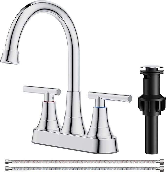 FORIOUS 4 Inch Bathroom Faucets for Sink 2 or 3 Hole, Chrome Centerset Bathroom Sink Faucet with Pop up Drain and cUPC Hose, 360° spout, Two Handles for Restroom,Vanity, RV Remodel