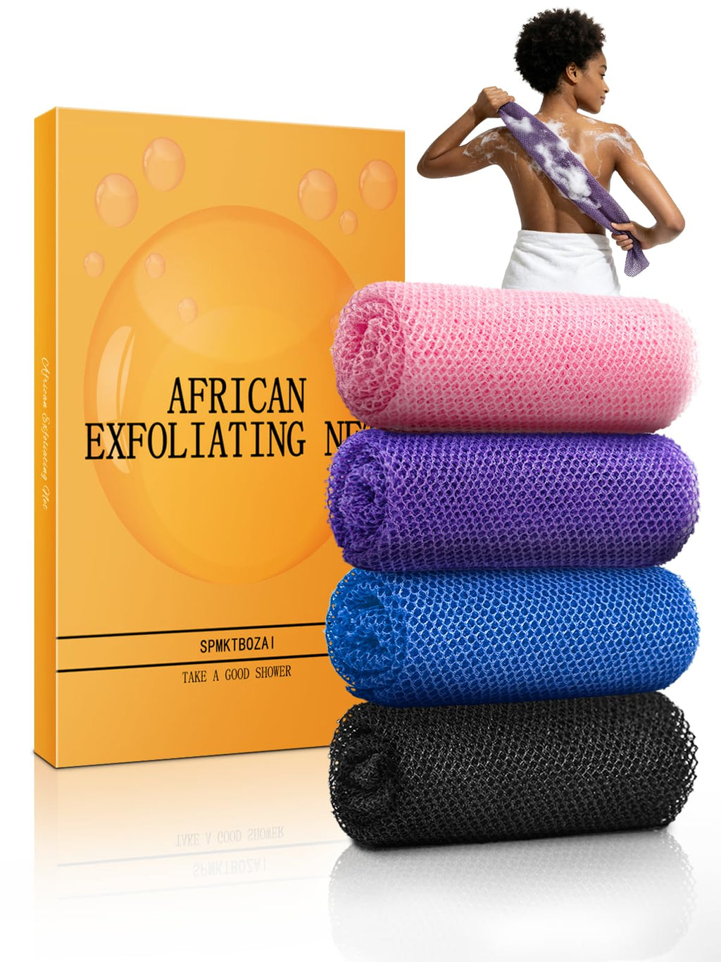 SPMKTBOZAI 4 Pack African Net Sponge, African Exfoliating Net for Body