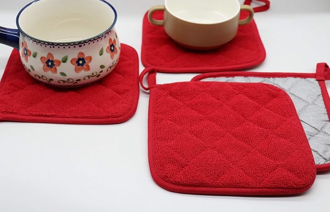 GQZLUCK Cotton Pot Holders, Hot Pads for Kitchen,Set of 4, Red