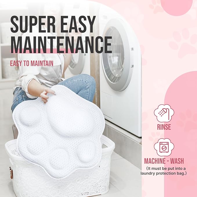 Cute Cat Paw Bath Pillow | Ergonomic Spa Cushion with Non-Slip Design | Quick-Drying, Supports Head, Neck & Back | Unique Gift for Women