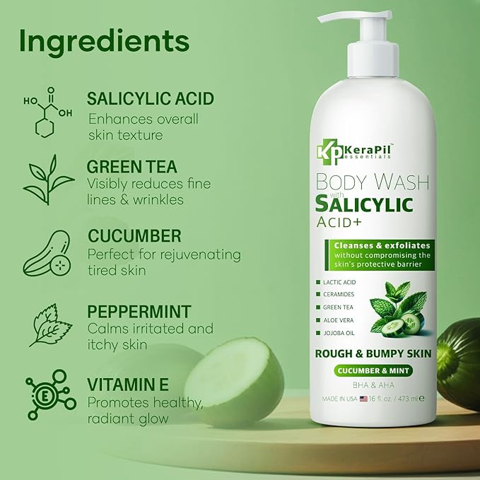 KERAPIL Exfoliating Body Wash, Cucumber and Mint, 16 fl oz x 2