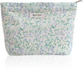 Wudygirl Cute Makeup Bag for Women - Travel Cosmetic Bag with Zipper Makeup Pouch Floral Make up Organizer Handbag Aesthetic (Purple Floral)