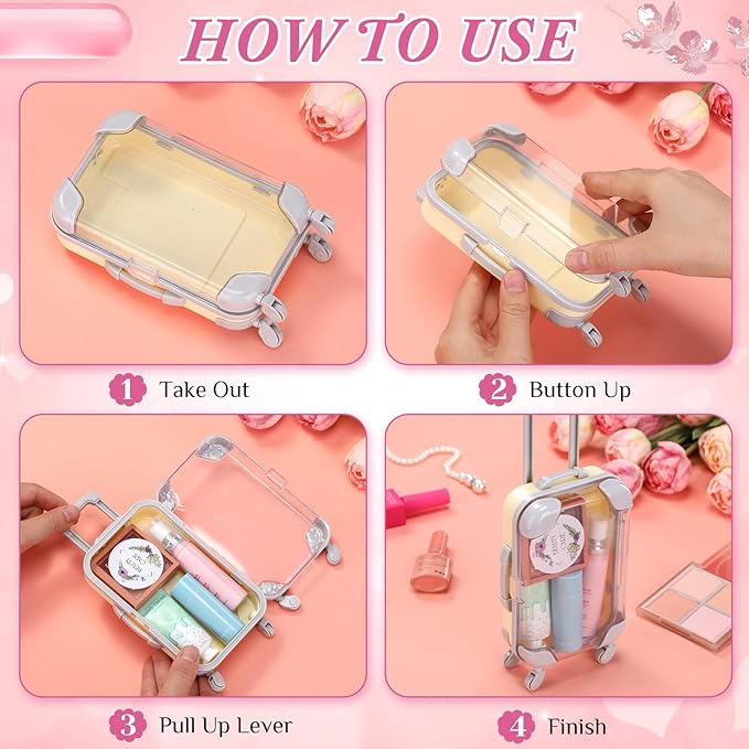 Honeydak 3 Pcs Mini Plastic Suitcase False Eyelashes Tray Luggage Trolley Candy Box Clear Suitcase Packaging Case Party Favor Box for Party Wedding Family Vacation Jewelry Cosmetic Hairpins Storage