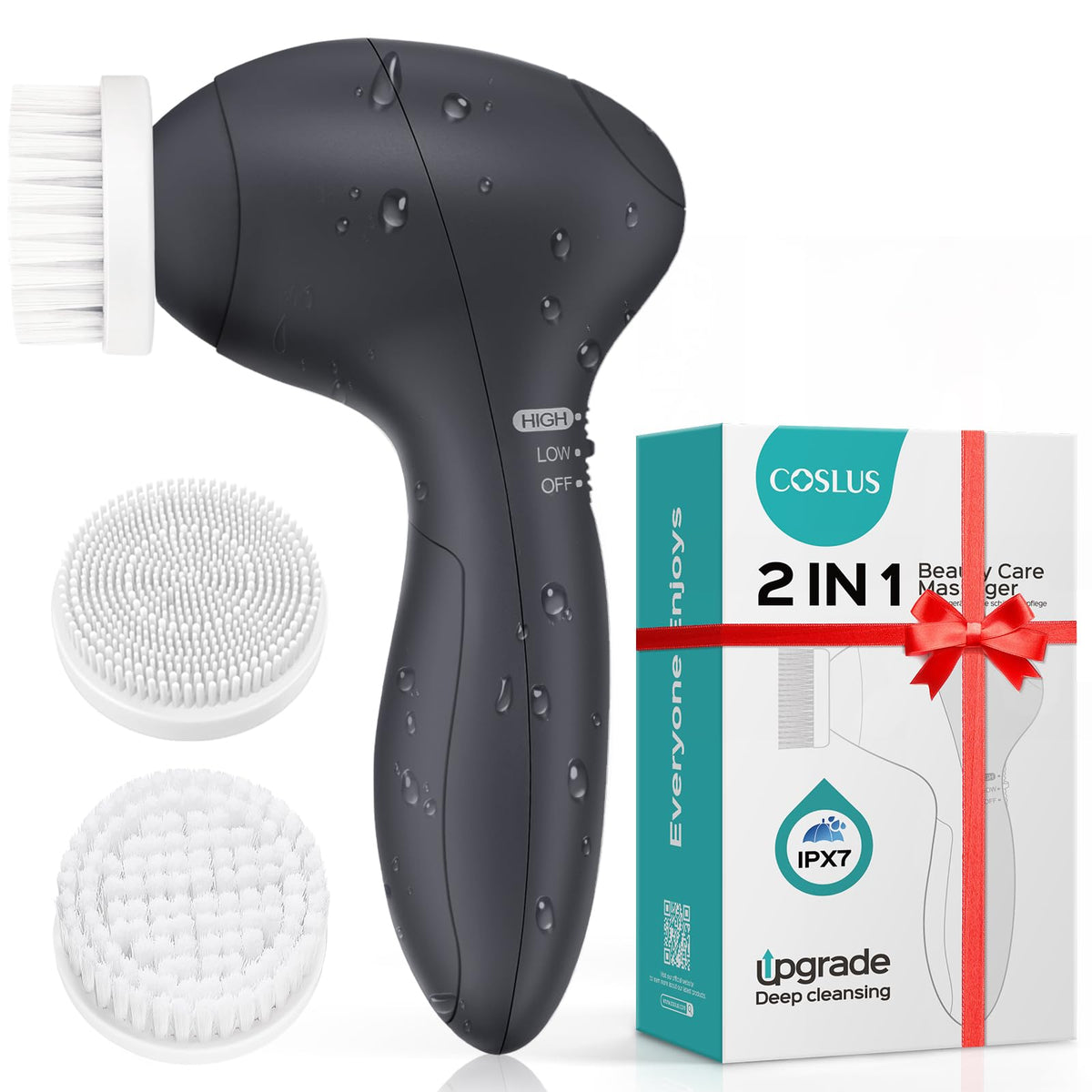 COSLUS Facial Cleansing Brush Face Scrubber, Standard Set, Bright Rose