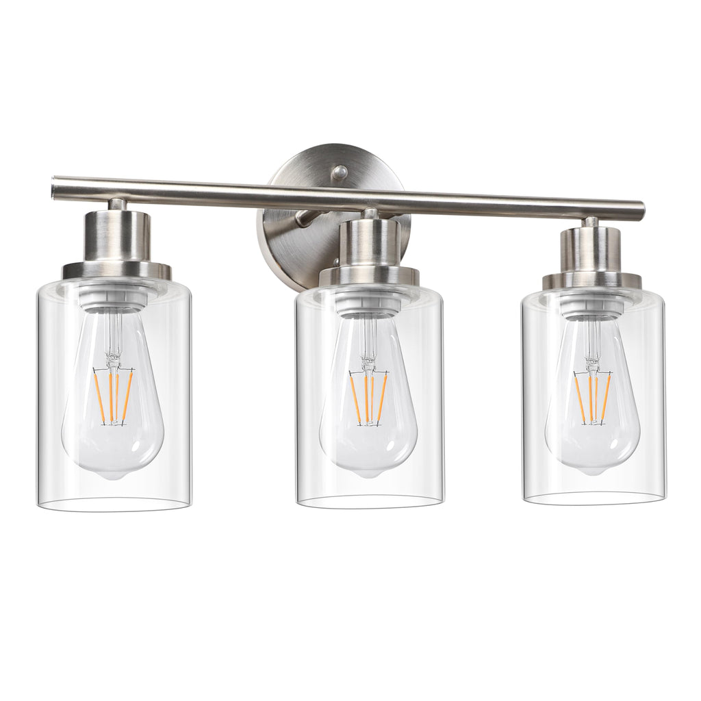 Unicozin 3 Light Vanity Lights, Brushed Nickel Wall Sconce Light with Clear Glass, Bathroom Light Fixtures, Wall Lights for Mirror, Living Room, Bedroom, Hallway, E26 Base (Bulbs Not Included)