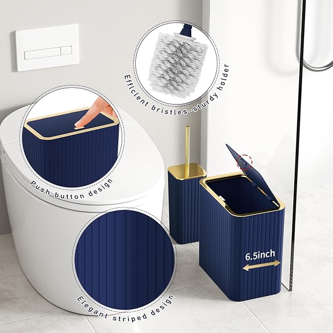 InnJoey Bathroom Accessory Set - Bathroom Set, 12PC Bathroom Accessories Set, Navy Blue Bathroom Accessories Set, Mini Trash Can, Toilet Brush, Trash Can & Soap Dispenser