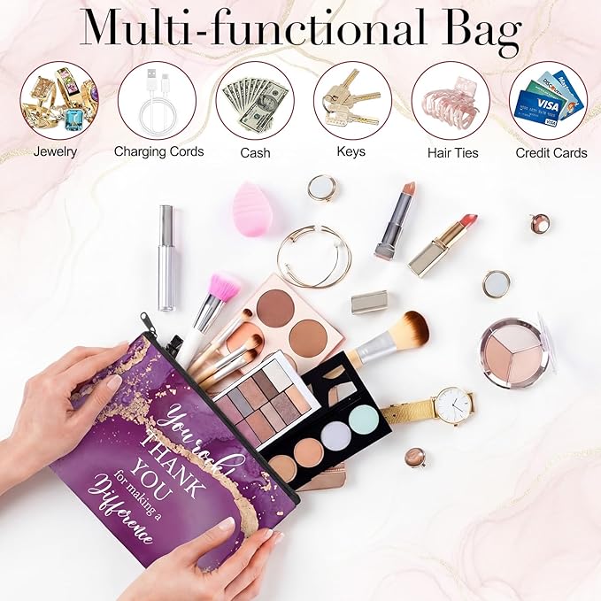 Yahenda 16 Pcs Graduation Canvas Makeup Bags Bulk for Women Appreciation Inspirational Gifts Cosmetic Zipper Pencil Pouch Travel Toiletry Bag for Teacher Birthday Mother's Day(Marble)