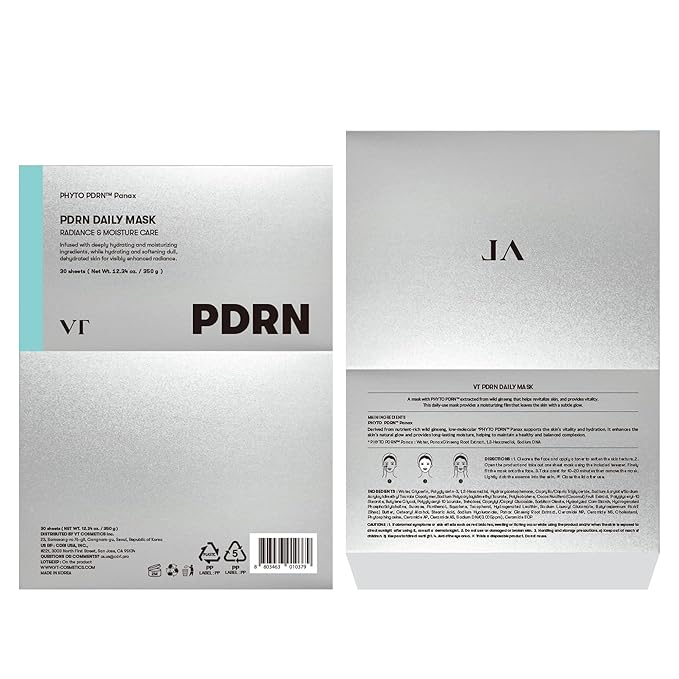 VT COSMETICS PDRN Daily Hydrating 30 Sheets Mask, Vegan PDRN Face Masks with Ceramide, Hyaluronic Acid & Panthenol, Ultra-Thin Moisturizing Mask for Glass Skin & Daily Hydration, Korean Skincare