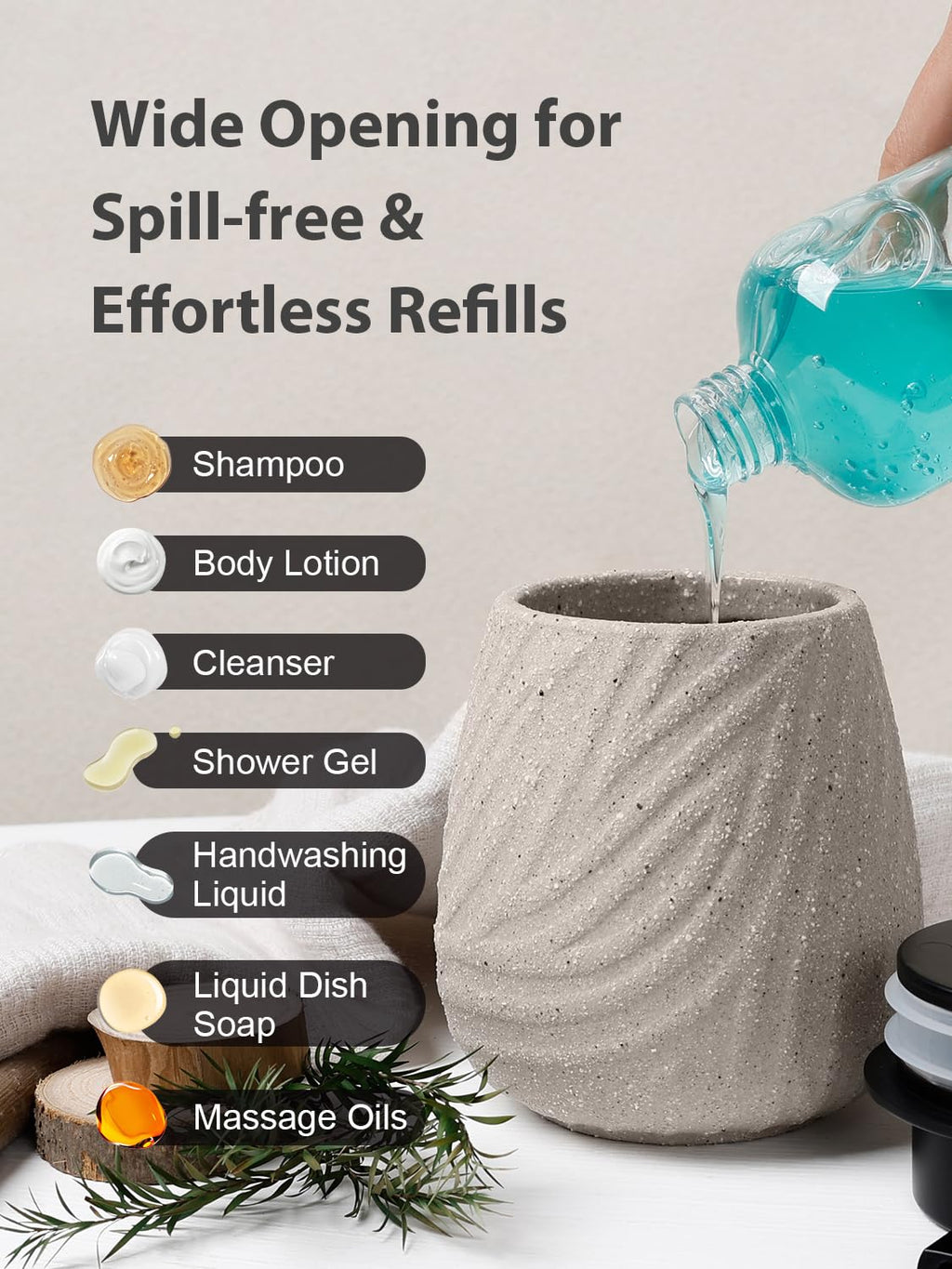 Avidanza 14 oz Ceramic Hand Soap Dispenser for Bathroom & Kitchen - Refillable Liquid Dish Pump with Non-Drip Design, Modern Farmhouse Style