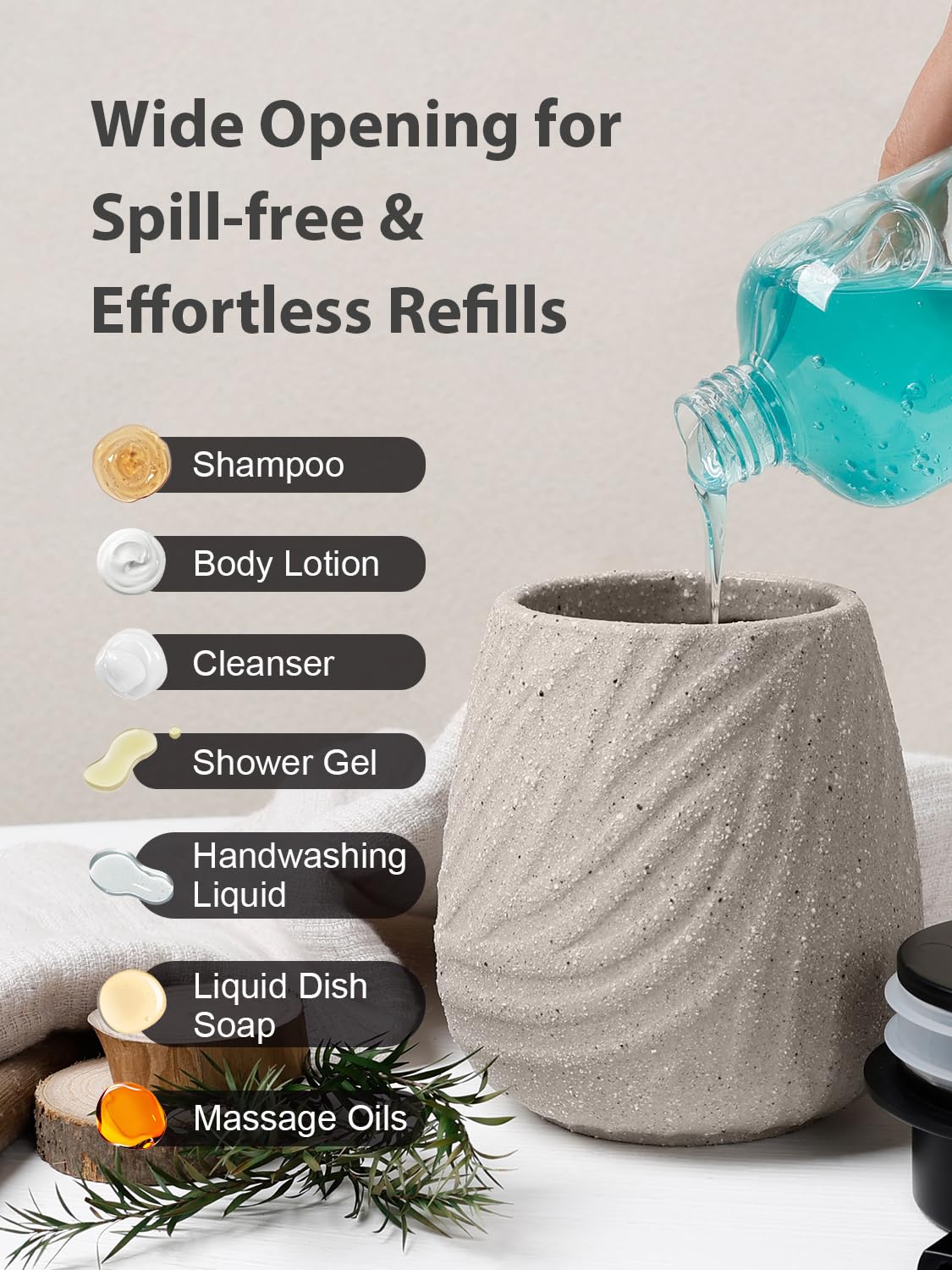 Avidanza 14 oz Ceramic Hand Soap Dispenser for Bathroom & Kitchen - Refillable Liquid Dish Pump with Non-Drip Design, Modern Farmhouse Style