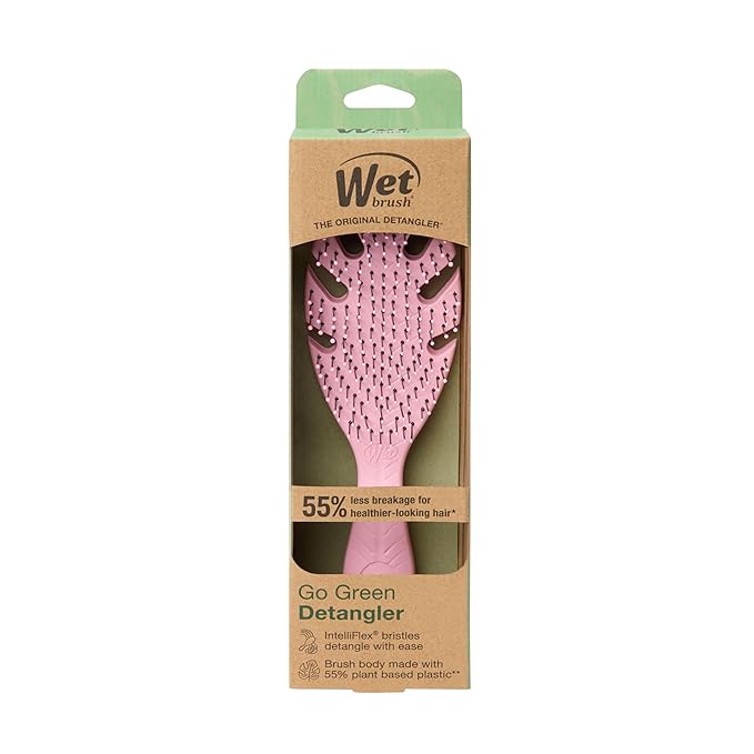 Wet Brush Go Green Hair Detangler Brush, Pink - Detangling Hair Brush - Ultra-Soft IntelliFlex Bristles Glide Through Tangles & Gently Loosens Knots While Minimizing Pain, Split Ends & Breakage