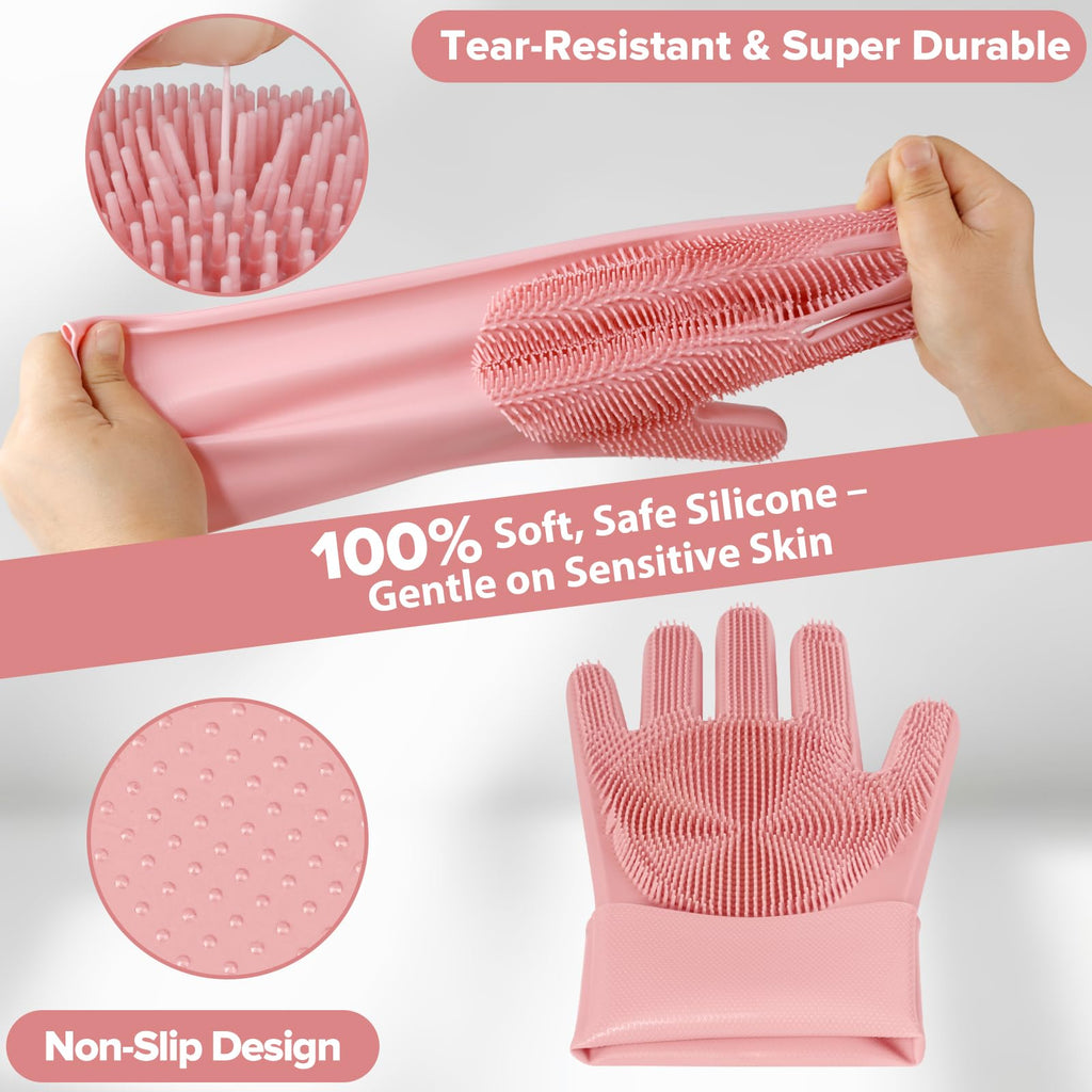 6PCS Grooming & Bath Supplies for Dogs, Cats | Dog Washing Gloves | Dog Bath Brush | Dog Shower Brush | Pet Grooming Gloves | Dog Grooming kit | Pet Supplies for Showerhead & Sprayer (Light Pink)
