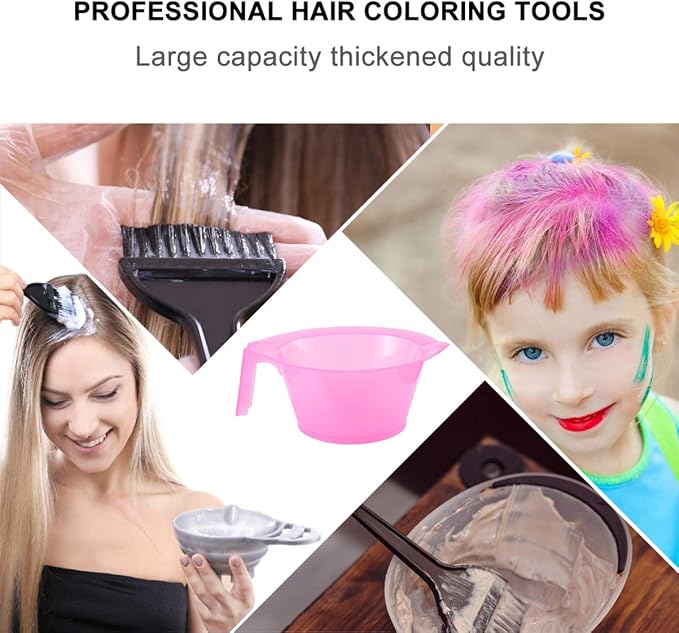 KALLORY 3PCS Hair Dye Bowl, Plastic Hair Color Mixing Bowls with Handle, Color Mixing Bowls for Professional Hairstylist, Stackable DIY Hair Coloring Mixing Tool for Salon Hairdressing (Pink)