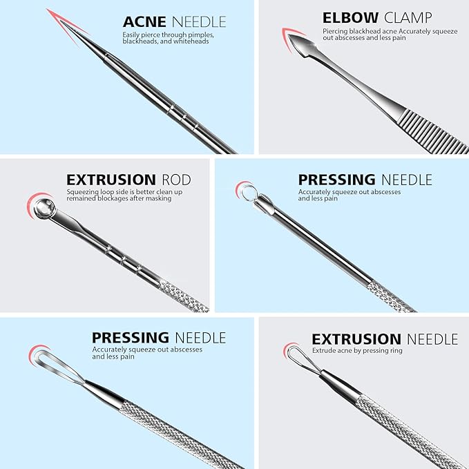 Teenitor 7 in 1 Pimple Popper Tool Kit Blackhead Remover Tools Blackhead Extractor, Pimple Extractor Pimple Popper Tool Zit Popper Tool Acne Tools Comedone Extractor Black Head Remover