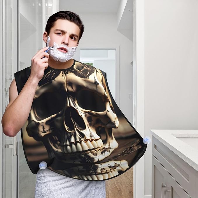Skull Rock Roll Skeleton Bone Print Beard Bib Apron For Men, Beard Hair Catcher For Men Shaving Trimming,Beard Cape Cloth