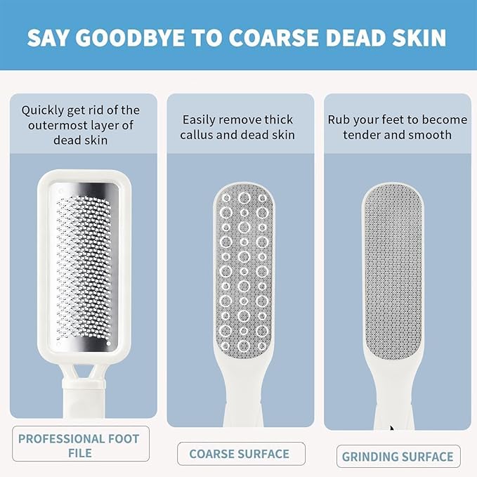 Fu Store 2 Pack Foot Files Callus Remover Stainless Steel Foot Rasp and Dual Sided Feet File Professional Scrubber Pedicure Tools Premium for Feet Care Remove Hard Skin, White