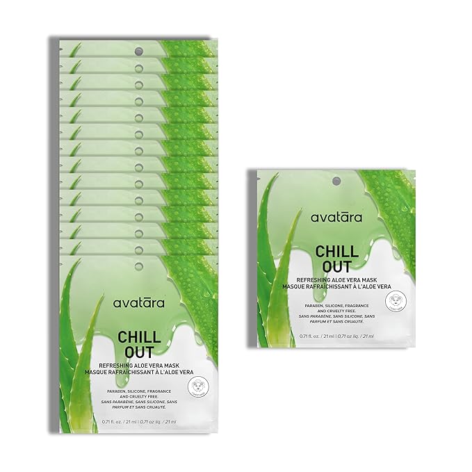 Avatara Chill Out Face Masks, 15 Sheets, Hydrating Aloe Vera, Soothing Skin, Unisex