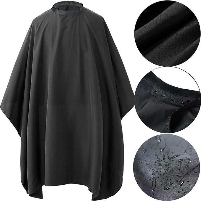 Borogo Professional Hair Cutting Cape with Neck Duster Brush, Salon Barber Cape, Hairdressing Accessories Black