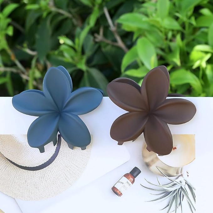 Sisiaipu Hair Clip, 6 Pcs Large Plumeria Flower Claw Clips for Thick Medium Hair - Blue Brown Beach Hair Accessories for Women and Girls