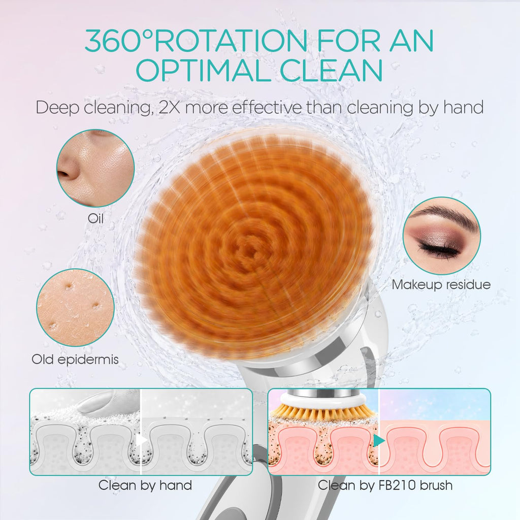 VOGOE Facial Cleansing Brush-Spin Face Scrubber Exfoliator Rechargeable, 2-Speed Rotation, Electric Face Wash Brushes for Cleansing and Exfoliating, with 2 Brush Heads, Grey
