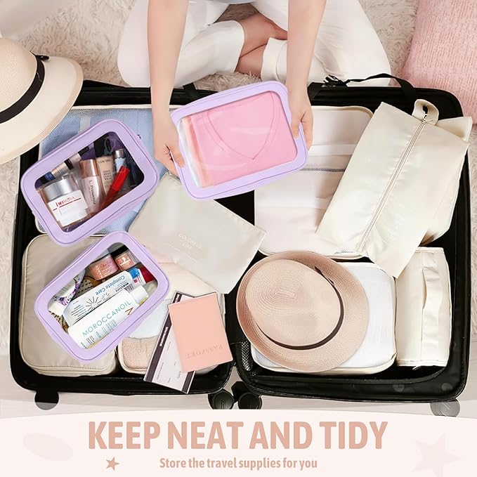 YOPCDJ 3PCS Clear Toiletry Bag,TSA Approved Travel Pouch with Zipper for Cosmetics and Toiletries，Diaper Bag Organizer Pouch Set, Purse Organizer and Clear Car Bag for Women and Kids