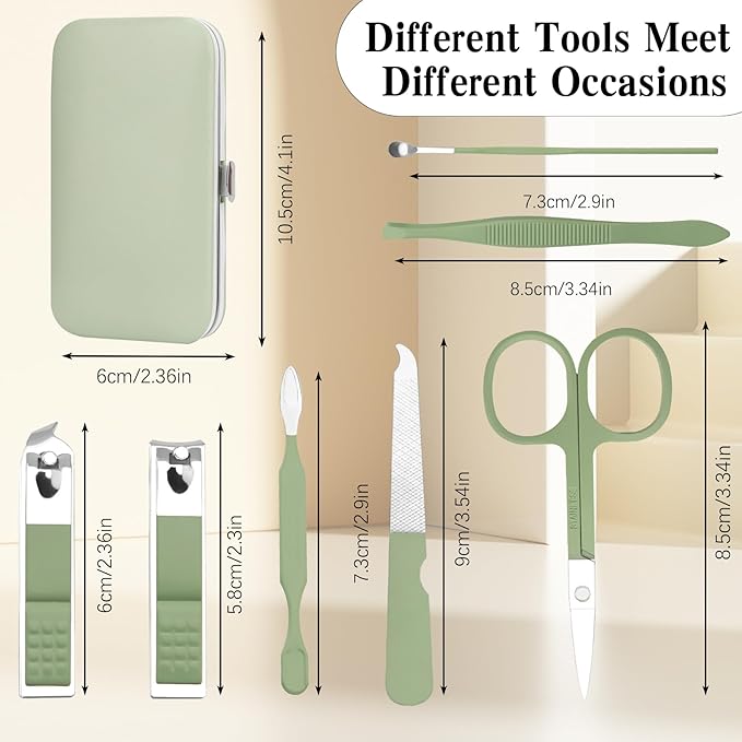 Manicure Kit for Men Women Nail Clippers Pedicure Tools Kit Travel Nail File Toe Set Finger Grooming Kits Christmas Birthday Gifts Ideas Stocking Stuffers Kids Adults Teens Boys Girls Friends(Green)