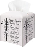 Christian Bible Verses Tissue Box Cover Square, Inspirational Quotes Waterproof Leather Tissue Box Holder, Cross Paper Facial Tissue Box Covers Cube for Office Bathroom Home Prayer Room Decor