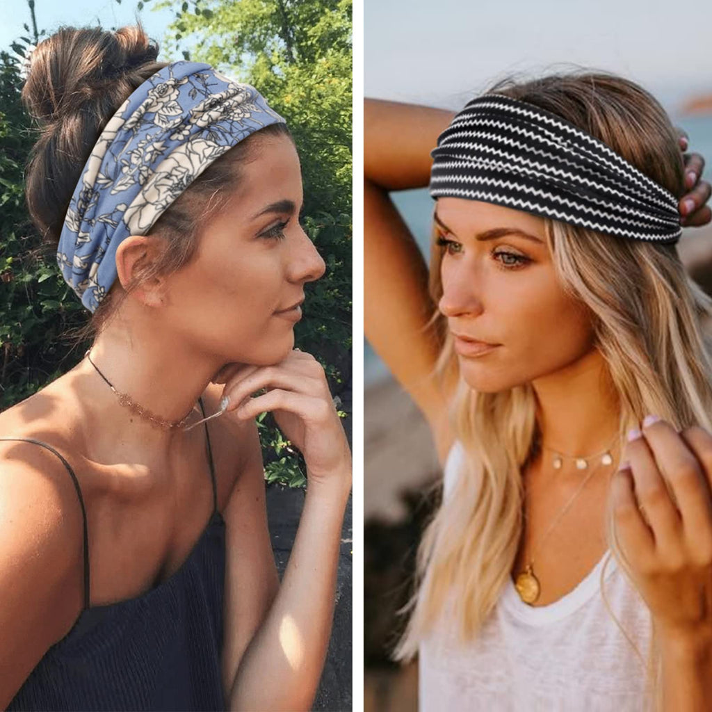 Huachi Boho Headbands for Women Wide Head Bands, Yoga Workout Hair Bands for Women's Hair Non Slip, Summer Womens Headbands Hair Accessories 6 Pack