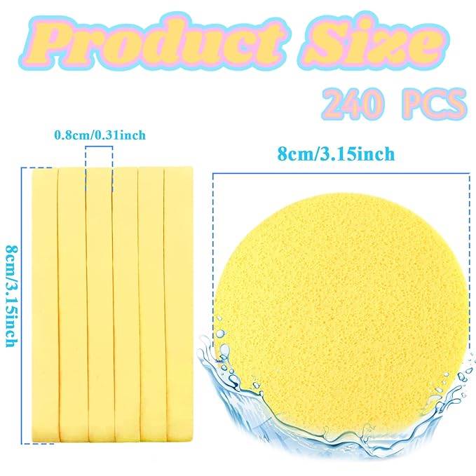 240 Pcs Compressed Facial Sponge,Professional Makeup Removal Sponge,Round Face Cleaning Sponge for Spa,Exfoliating,Face Wash(Yellow,Pink,Blue)