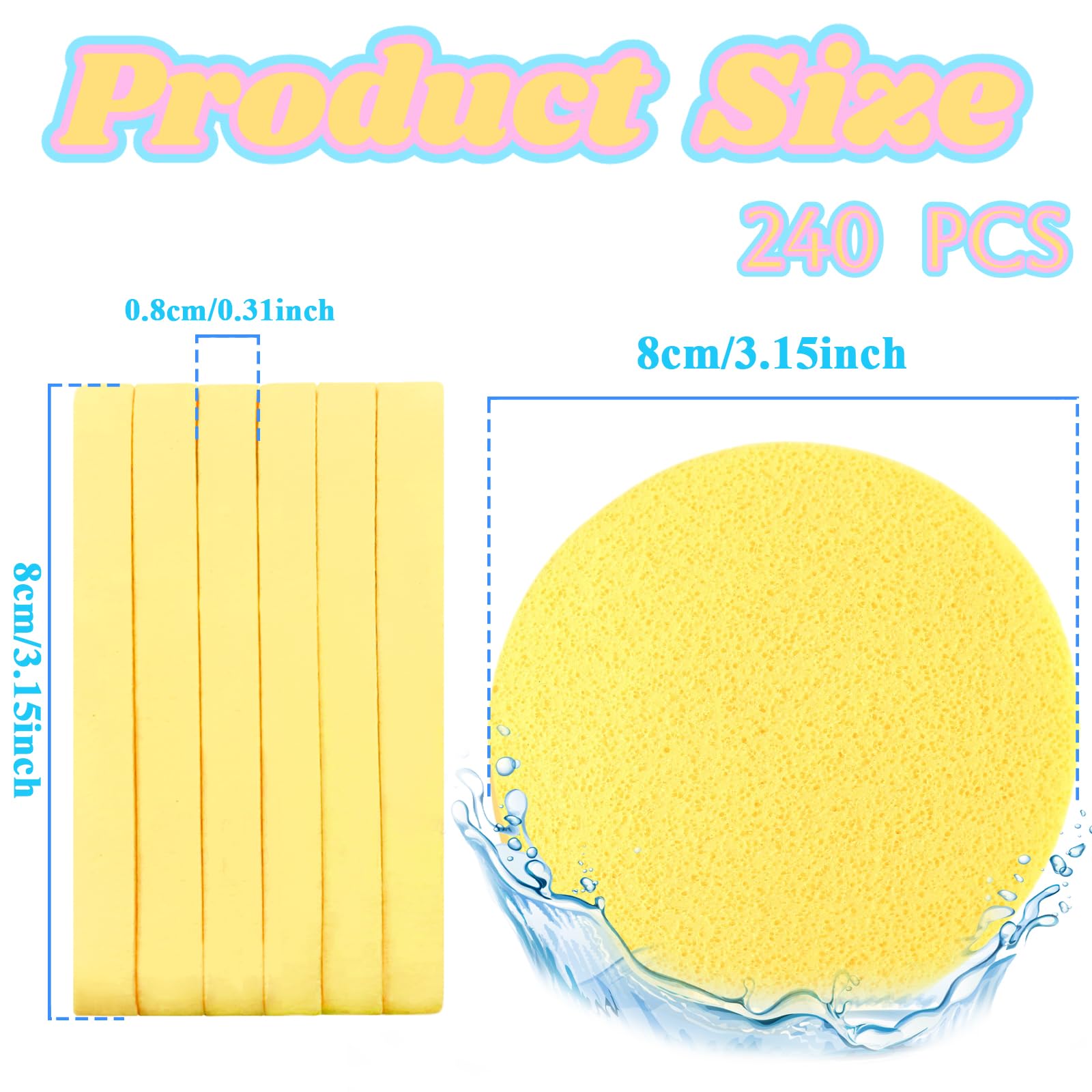 240 Pcs Compressed Facial Sponge,Professional Makeup Removal Sponge,Round Face Cleaning Sponge for Spa,Exfoliating,Face Wash(Yellow,Pink,Blue)