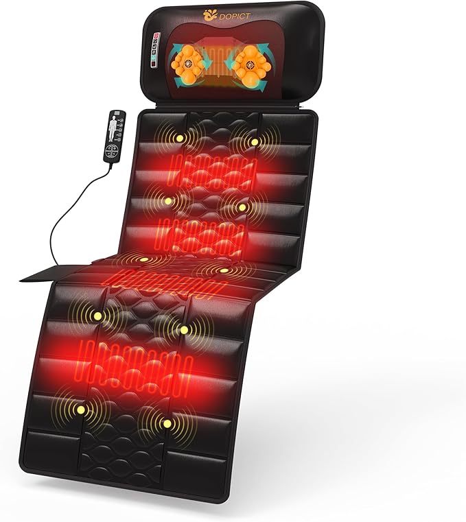 DOPICT Massage Mat, Detachable Neck Massager, Full Body Vibration Heating, Massage Pad with 10 Vibrating Motors and 9 Speed Settings for Home Office Use, Gift for Men Women Parents,Black