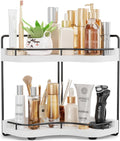 Aollewoiti 2-Tier Corner Bathroom Counter Organizer with Embedded Screw Holes, Secure & Stable Wood Vanity Shelf for Makeup and Skincare Essentials - Space Saving Bathroom Countertop Storage, White