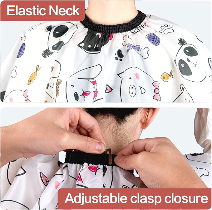 Kids Hair Cutting Cape (2 Pack) Professional Children Salon Barber Apron for Boys and Girls (Cartoon Cat & Cartoon Fish)