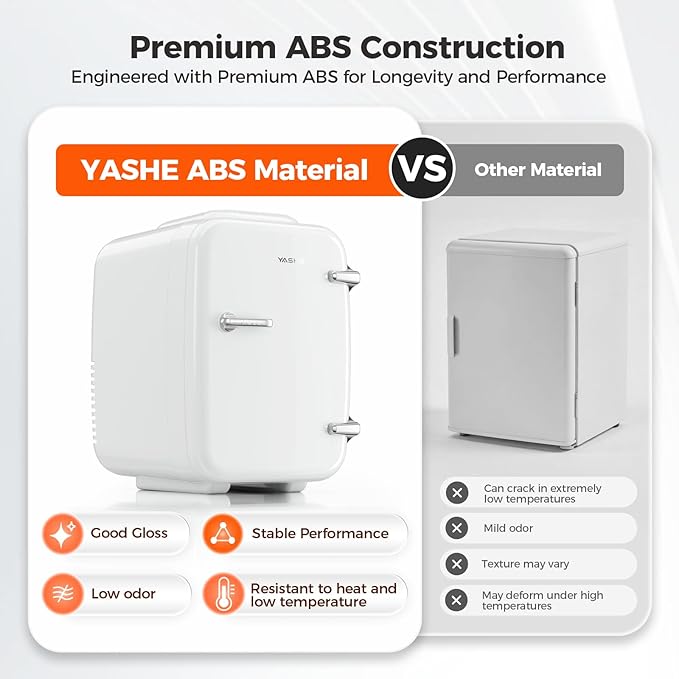 YASHE Mini Fridge, 4 Liter/6 Can Mini Makeup Fridge, 110V AC/ 12V DC Portable Thermoelectric Cooler&Warmer for Skincare, Drink, Cosmetic, Medicine, Small fridge for Bedroom, Office, Dorm, Car, White