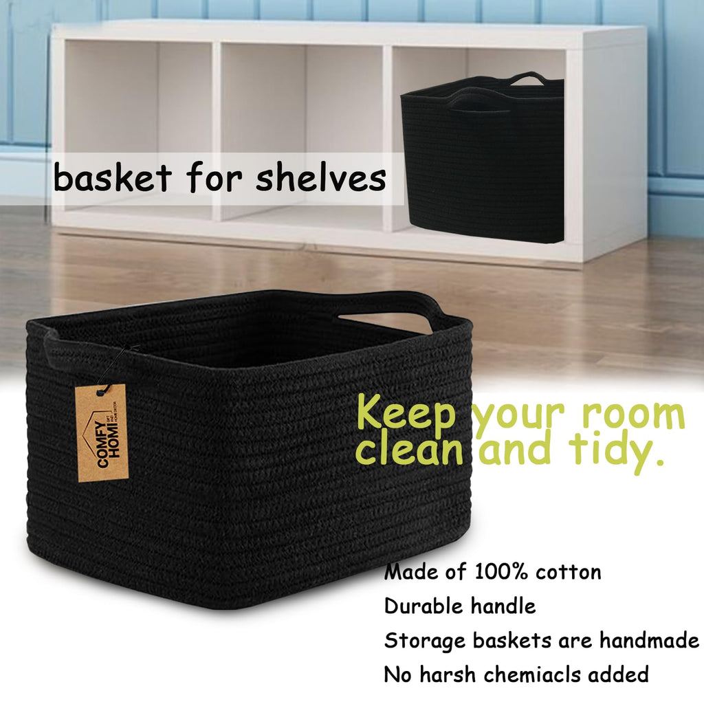 COMFY-HOMI Cotton Rope Woven Basket with Handles for Shelves,Toys,Book, Cloth Storage Baskets Bin for Organizing- 1 PCSToy Decorative Organizer for Living Room, Bathroom
