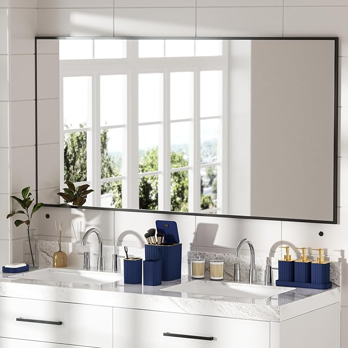 InnJoey Bathroom Accessory Set - Bathroom Set, 12PC Bathroom Accessories Set, Navy Blue Bathroom Accessories Set, Mini Trash Can, Toilet Brush, Trash Can & Soap Dispenser